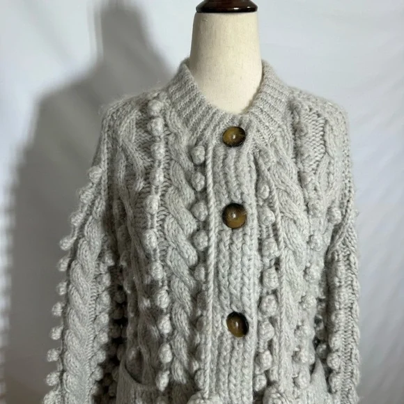 Dôen • Pomme Pom Pom Cardigan Sweater Moonstone Light Grey XS/S - Picture 10 of 10